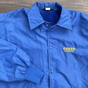 Vintage Baker Packers Windbreaker Fleece Lined Blue Jacket Mens XL Button Up